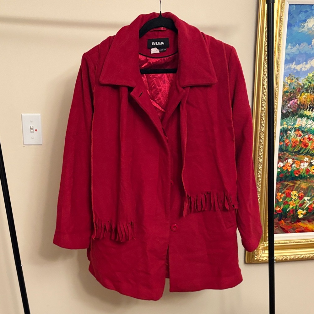 Red Trench Wool Coat with Scarf